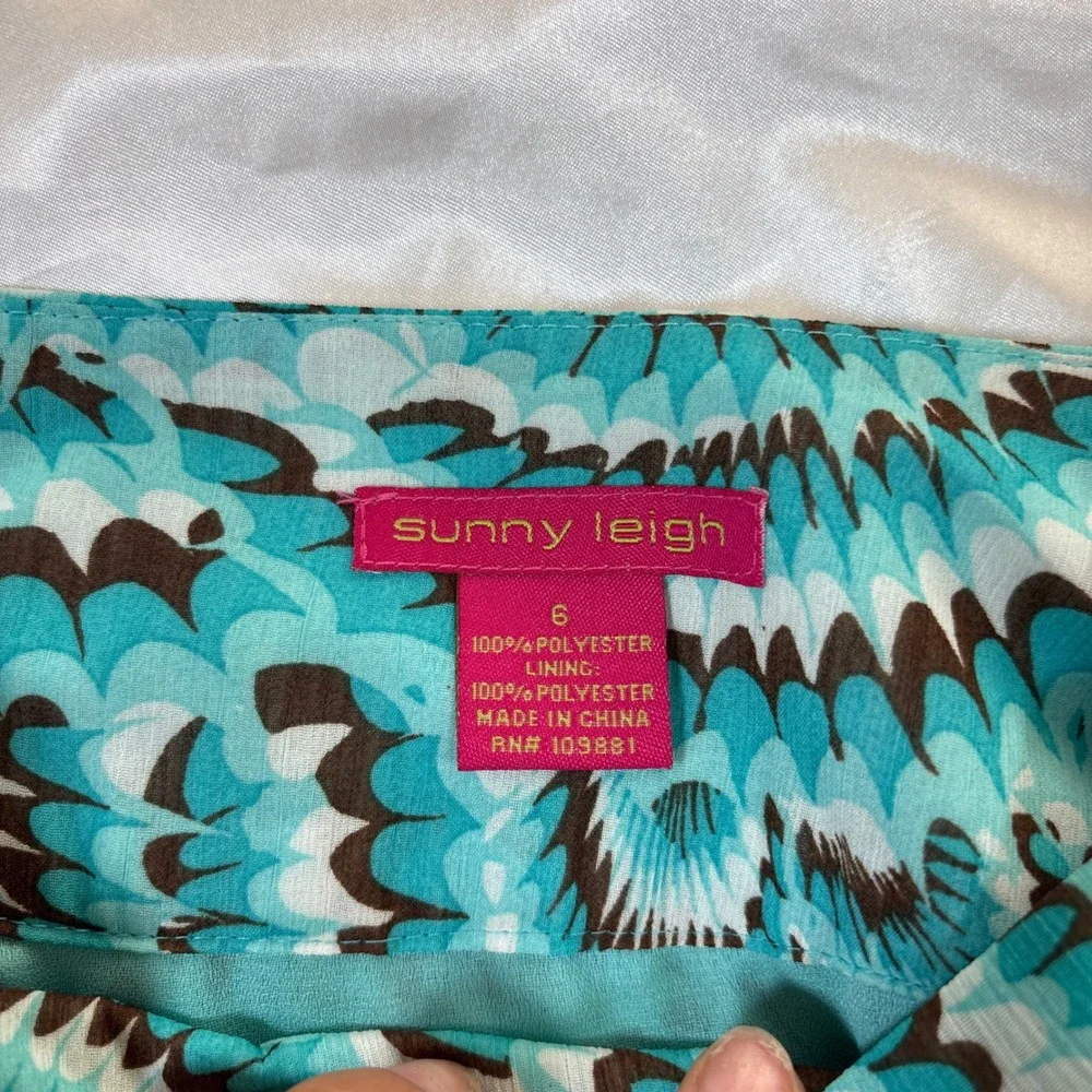 y2k Mini Skirt Teal Excellent Sunny Leigh Ruffled Geometric Fan Print Size 6